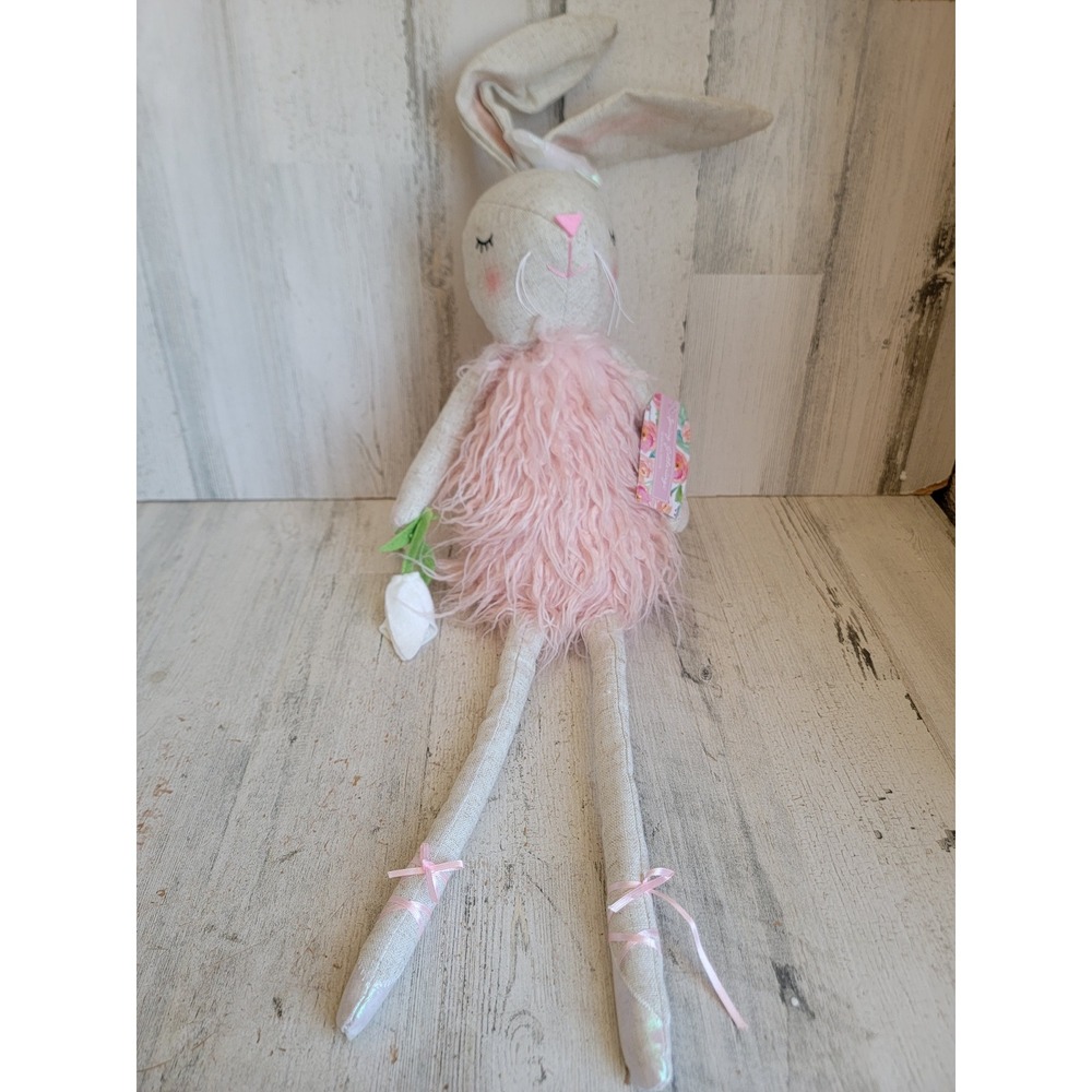 Spring Greetings Plush sitting Easter Bunny tulip pink ballerina home decor